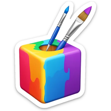 paintbrush drawing on a 3D cube sticker