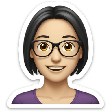 smiling white girl with long black hair and glasses sticker