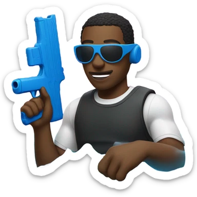 black man wearing ski mask holding blue water gun sticker