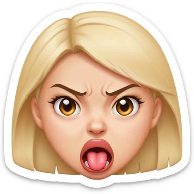 Angry girl face sticking out tongue sticker