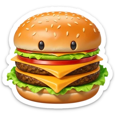 A cute 3D emoji-style letter “A” shaped like a burger, glossy finish, sesame bun forming the top and bottom, melted cheese, lettuce and patty integrated into the letter shape, smooth cartoon design, soft lighting, clean background, high-quality modern emoji look. sticker
