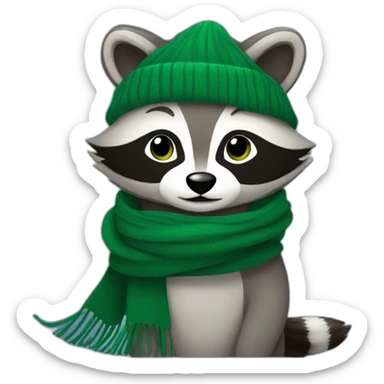 Raccoon in a green scarf sticker