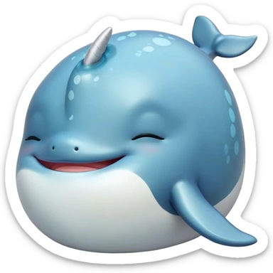 Meme-Worthy cute Sleeping Narwhal Portrait Emoji, Head resting peacefully with a contented smile, showcasing a luxuriously smooth form with a gentle tusk accent, eyes closed in a serene slumber, Simplified yet hilariously adorable features, highly detailed, glowing with a soft, drowsy glow, high shine, relaxed and utterly lovable, stylized with an air of playful laziness, bright and heartwarming, soft glowing outline, capturing the essence of a comically sleepy sea unicorn that feels destined to become the next viral sensation of adorable rest! sticker