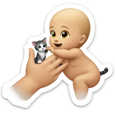 A baby that’s touching a ciao ￼ sticker