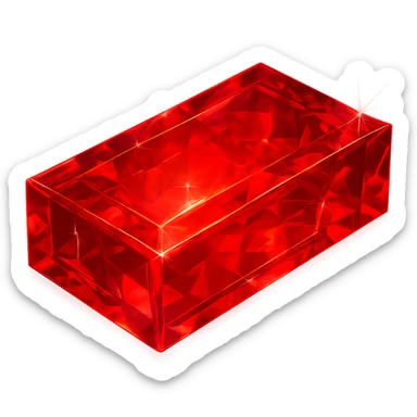 a classic brick but made from translucent ruby, glowing effect, sparkling facets, jewel-like shine, vivid red sticker