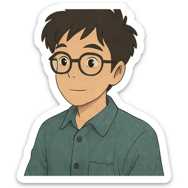 asian nerdy man with glasses, ghibli style sticker