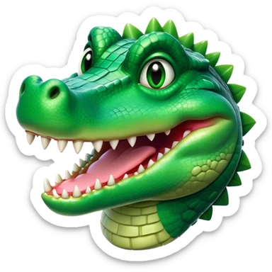 Cinematic Comical Crocodile Portrait Emoji, Head tilted dramatically with an exaggeratedly amused expression, featuring a striking, glossy emerald-green hide with bold textured scales and wide, expressive eyes filled with playful disbelief, Simplified yet hilariously expressive features, highly detailed, glowing with a slightly sassy glow, high shine, dramatic yet playful, stylized with an air of cheeky mischief, bright and endearing, soft glowing outline, capturing the essence of a spirited and over-the-top crocodile, so meme-worthy it feels like it could snap its jaws into internet fame instantly! sticker