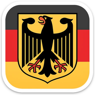 Create a classic and compact emoji featuring the Bundesadler (Federal Eagle) in front of the German flag. The design should be clear, with no text, and have a transparent background. The style should be emoji-like, concise, and visually balanced for emoji use. sticker