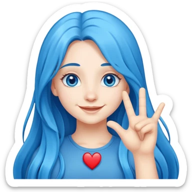 Happy girl long blue hair blue eyes making the hand heart emoji sticker