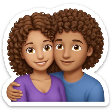 cuddling couple lighter skin male, brownskin girl with curly hair sticker