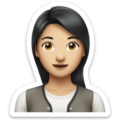 asian woman black hair, casual shirt sticker