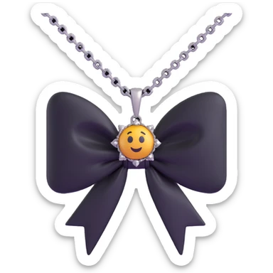 3D emoji gothic bow, black velvet, silver chain, deep topaz gemstone, ornate and dramatic sticker