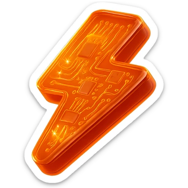 stylized orange lightning bolt glowing with glossy circuit board elements sticker