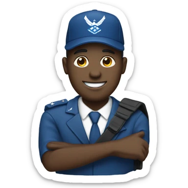 Dark man in wheel chair with blue air force team hat sticker