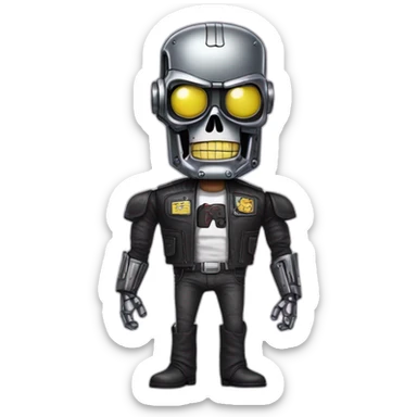 The terminator in a SpongeBob SquarePants costume sticker