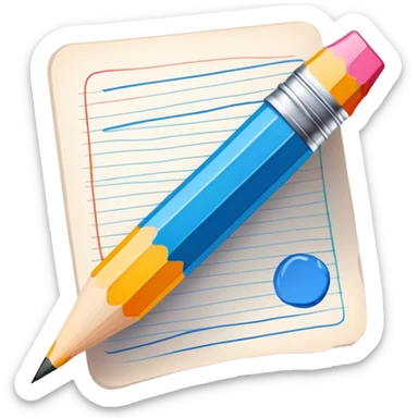Illustration icon, pencil and paintbrush on paper, colorful sketch, simple lines, minimalistic style, transparent background. sticker