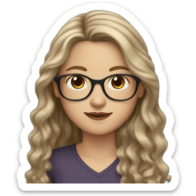 White Girl with wavy dark brown long hair, brown eyes and glasses sticker