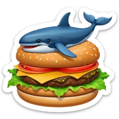 A burger with whale elements, Telegram emoji style sticker