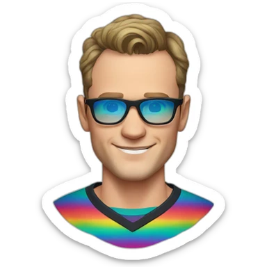 Jonathan Toews wearing glasses and rainbow clothes sticker