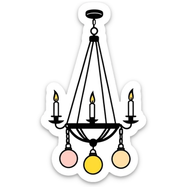 Simple minimalistic hanging chained black Ceiling chandelier with pastel-beige-white candles sticker