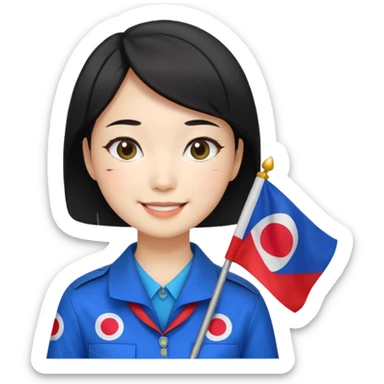 A big eye
A young Korean female guide with black short hair and a Korean flag sticker