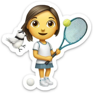 Sweet girl chickadee with tennis racquet sticker