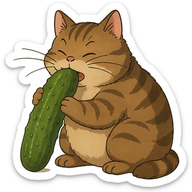 ghibli style cat eating a pickle sticker