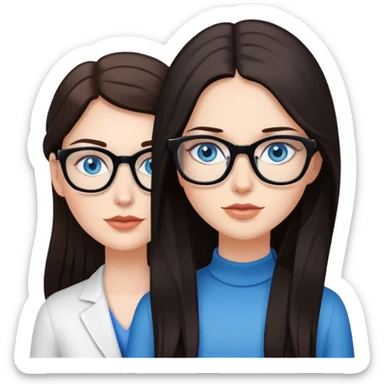 White skin long black haired woman with blue eyes and a white skin long brown haired woman with blue eyes and glasses on brunette sticker