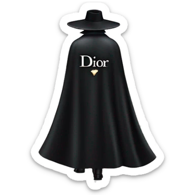 back profile of black magician, cape that says Dior, Dior logo on the cape sticker