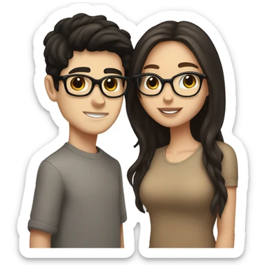 White boy black hair glasses kissing white girl brown hair brown eyes sticker