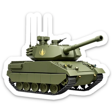 Challenger 2 (2018) – Cinematic-realistic Challenger 2 tank, its massive olive-drab frame pushing through a battlefield covered in thick fog. The powerful rifled gun steadies on a distant target, while its heavy Chobham armor deflects small arms fire, the battlefield illuminated by the glow of flares overhead. sticker