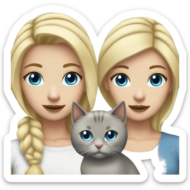 Girl blue eyes blonde hair with grey cat sticker