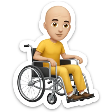 Bald man with bushy eyebrows in a yellow wheelchair  sticker