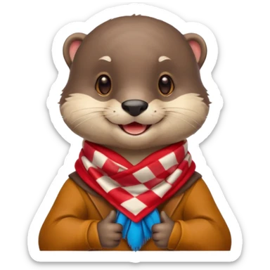 a cute otter smiling and giving thumbs up, wearing red Checkered Triangle scarf sticker
