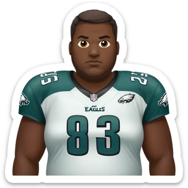 Cartoon portrait of a large man with a dark complexion and a Philadelphia Eagles jersey sticker