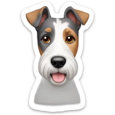 perro parecido a foxterrier con barbita, heterocromia, blanco y gris, ladrador sticker