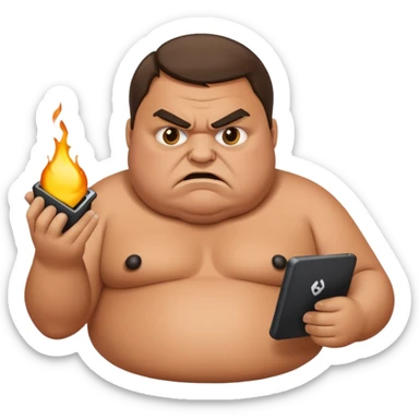Fat guy angry at Linux device sticker