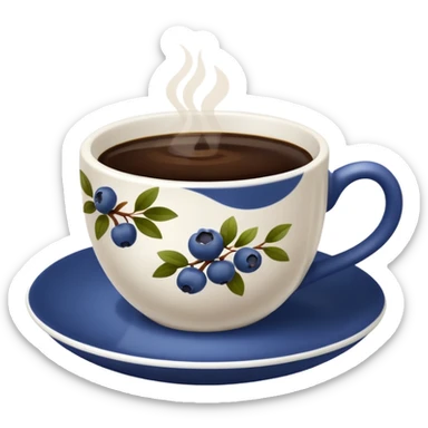 Slow brew coffee with blueberry design in a white cup sticker