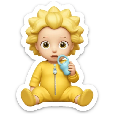 A 3D cartoon baby character entirely yellow, styled like Maggie Simpson, with pacifier, yellow onesie, big eyes, smooth shading, Memoji-style rendering, consistent with other yellow Simpsons characters. sticker