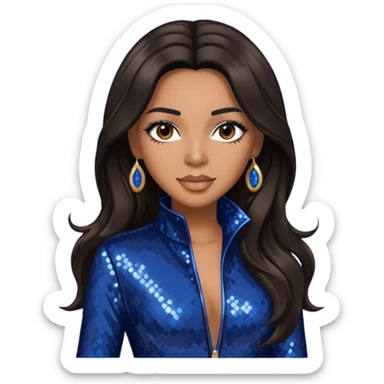 Monica, R&B Singer with long dark brown hair, dark blue sequin outfit sticker