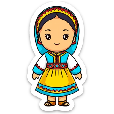Happy Kazakh girl in colorful traditional dress sticker