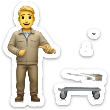 white man is going with product cart sticker