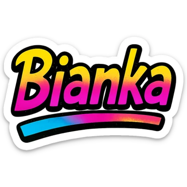 Bianka name in modern colorful gradient font with dark outline, dynamic slanted or partial underline, transparent background, in the style of reference patterns sticker