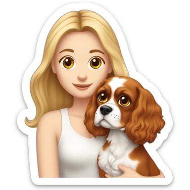 white girl holding a cavalier king charles spaniel  sticker