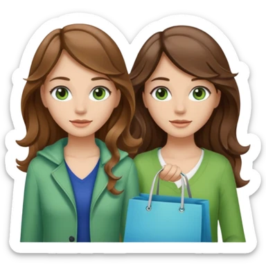 make me and my best friend togheter i have brown hair that falls on my shoulders and brown eyes and she has really long wavy brown hair with a little blonde and green/blue eyes we are shopping and i have BROWN eyes sticker