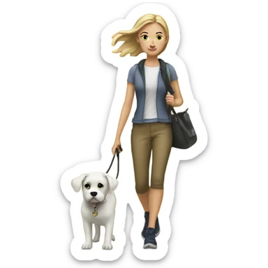 White girl taking her dog on a walk sticker