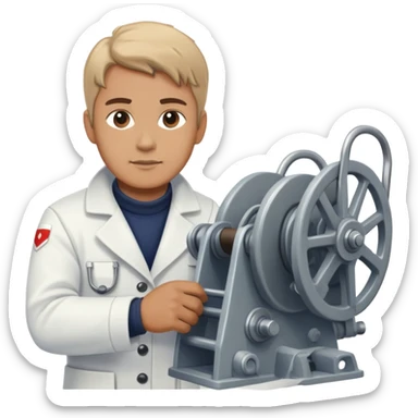 Russian marine geology scientist operating a winch on an old research vessel sticker