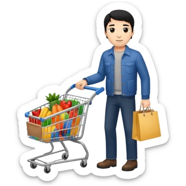 man-with-a-shopping-cart-full-body black hair sticker