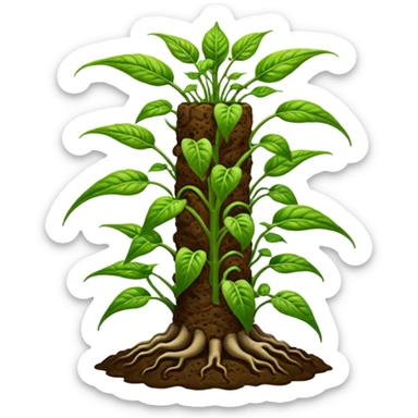 Very Large decorative gnarled alien-futuristic multi-tier space-efficient seeding plant rack, which holds tiny hot pepper plants, constructed from mud sticker