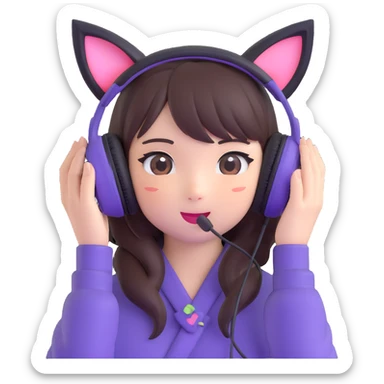Adorable Japanese girl with kawaii cat ear gaming headphones sticker
